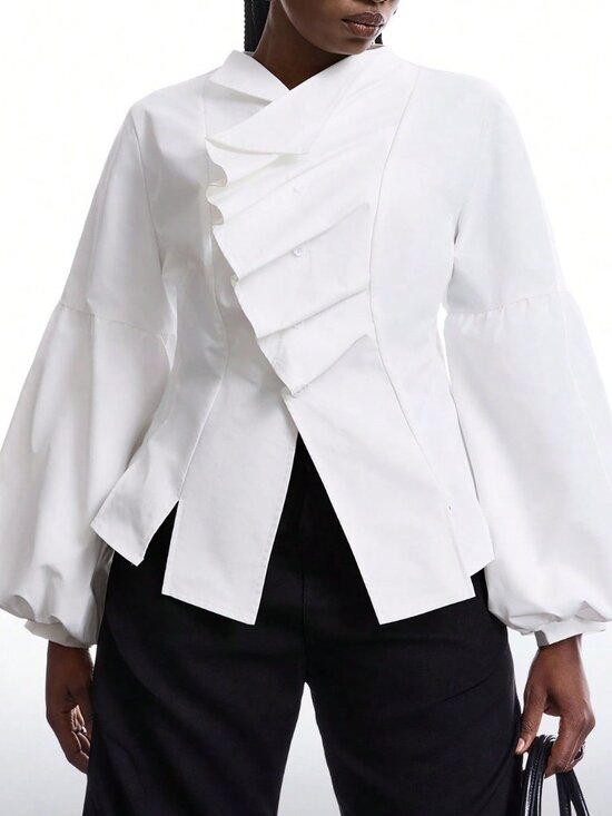 Tops - White Casual Women's Silky Cowl Neck Peplum Top